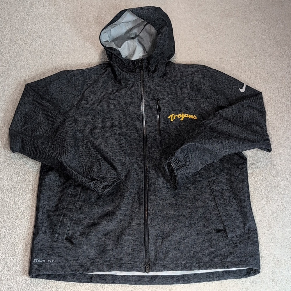 Nike Storm Fit Hooded Rain Jacket Mens XL Full Zip Charcoal Gray Zipper Pockets - Picture 1 of 15